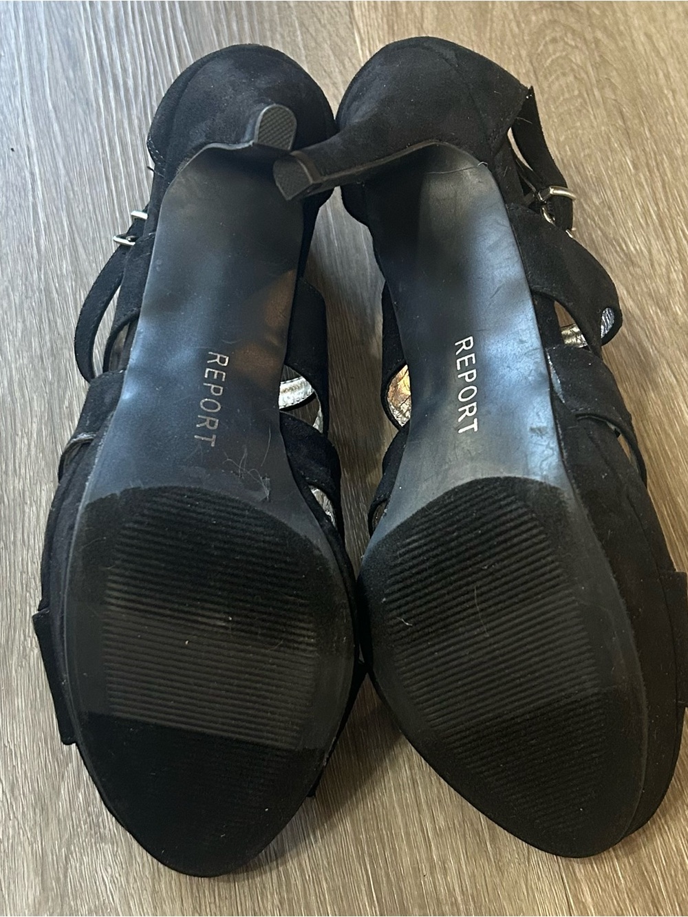 ❤️3/30SALE❤️ Black Suede Strappy Cage Platform Heels Size 11 Like New - Picture 4 of 7